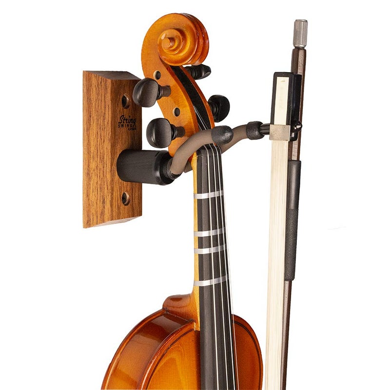 String Swing Hardwood Home & Studio Violin Hanger Wall Mount - for Small Violins and Violas - Black Walnut - Image 2